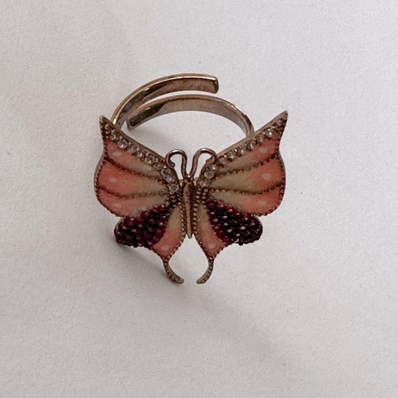 🦋Handmade enamel 925 silver pink butterfly cz ring 14k rose gold plated - Picture 2 of 4